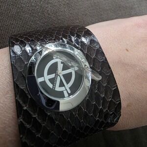 New FRANCESCO BIASIA Coffee Expresso Women's Cuff Watch Snake Embossed Leather